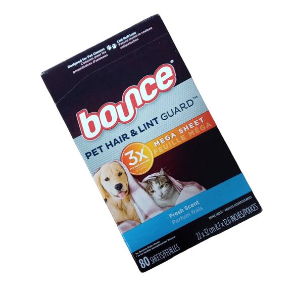 Bounce Pet Hair Lint Guard Mega Dryer Sheets, 3X Pet Hair Fighters 80 Count - Picture 2 of 3